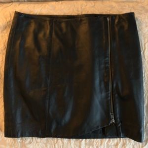 Black Leather Zip Up Mini Skirt